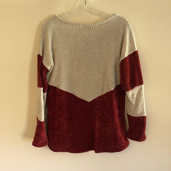 Lovely Melody Maroon and Gray Colorblocked Chenille Sweater - Picture 3 of 4
